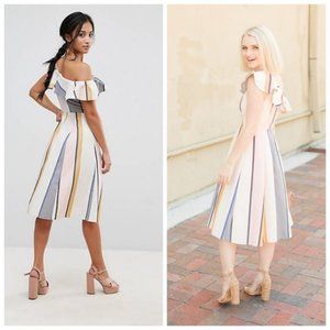 Asos One-Shoulder Striped Midi Dress